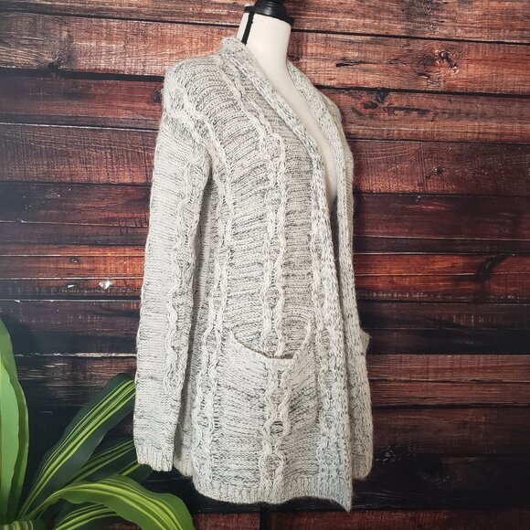 Cynthia Rowley S Cardigan Sweater Open Fuzzy Alpaca Wool Blend White Gray Marled - Picture 5 of 14